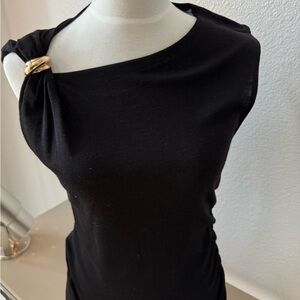 Vince Black One Shoulder Dress with Gold Detail